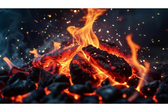 A Close Up of Coals and Sparks