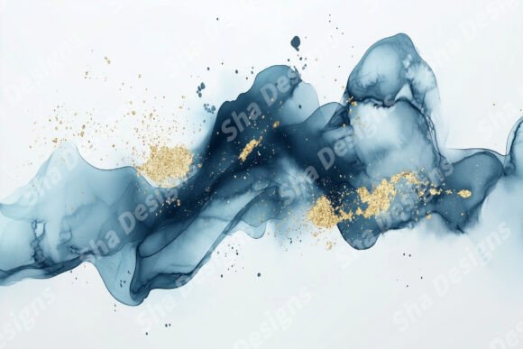 Abstract Blue and Gold Ink for Creative Wall Designs