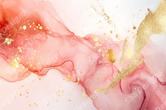 Abstract Pink, Grey, and Gold Ink Wash