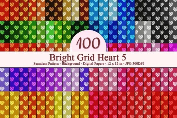 Bright Grid Heart 5 Seamless Pattern