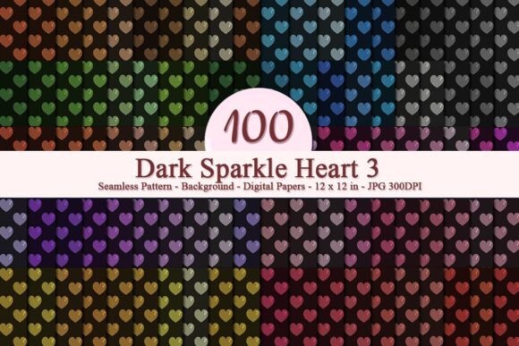 Dark Sparkle Heart 3 Seamless Pattern