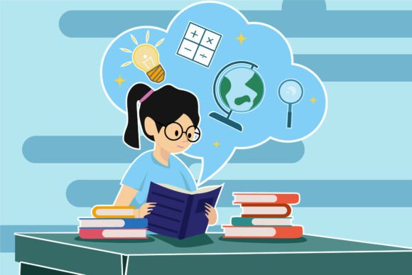 Female Students Read Book Illustration: A Versatile Resource for Designers and Educators