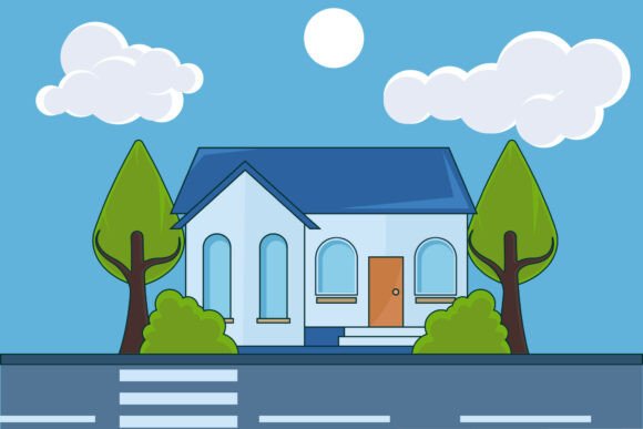 Residential Building Landscaped Vector Illustrations for Real Estate Business