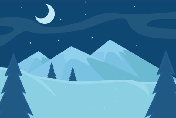 Snow Mountain at Night Landscaped Vector: A Versatile Design for Adventure and Travel Businesses