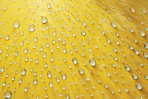 Water Droplets on a Yellow Surface